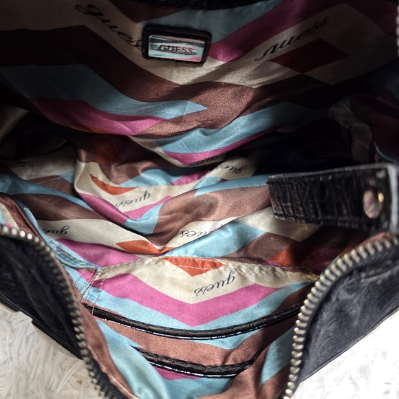 GUESS Vintage Y2K Studded Hobo Bag - Black Monogram & Croc Embossed - Picture 9 of 11